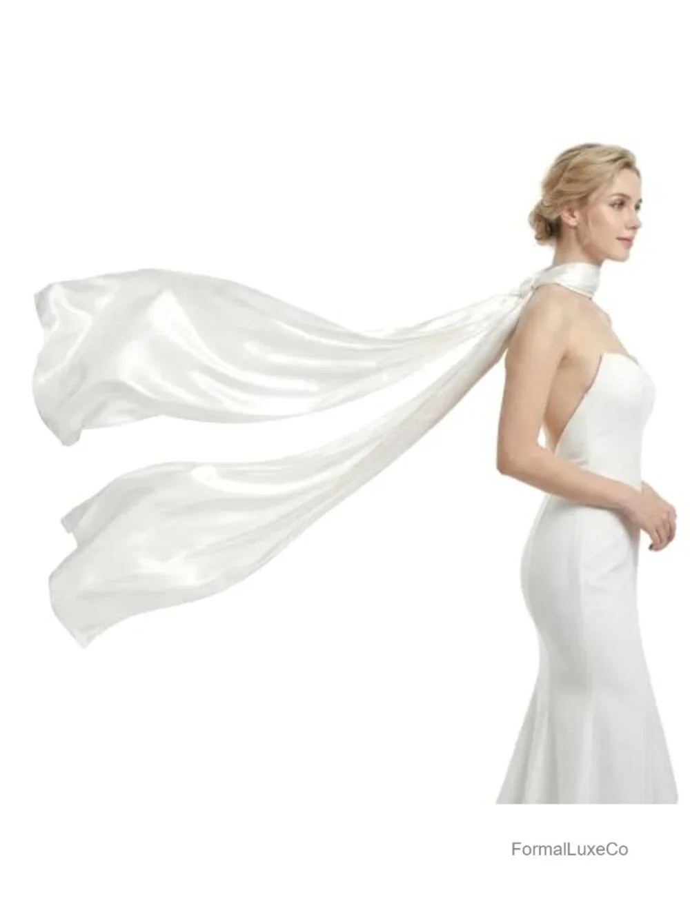 Satin Bridal Neck Scarf Wrap Long 118in Ivory Wedding Ceremony Accessory